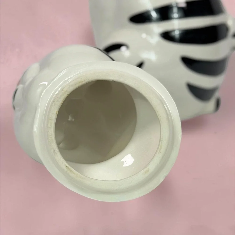 Vintage R. H. Macy & Co Black White Striped Cat Cookie Jar Pink Bow Ceramic